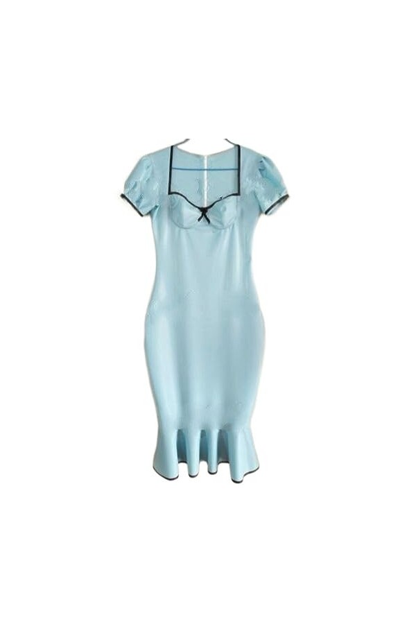 PODSI 100% Latex Robe en Caoutchouc Femmes Jupe Bleu Clair avec Dentelle,S