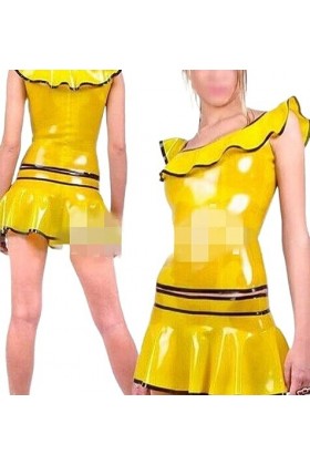 PODSI Robe en Latex pour Femmes, Jupe de Danse sans Manches Jaune et Noire, XL
