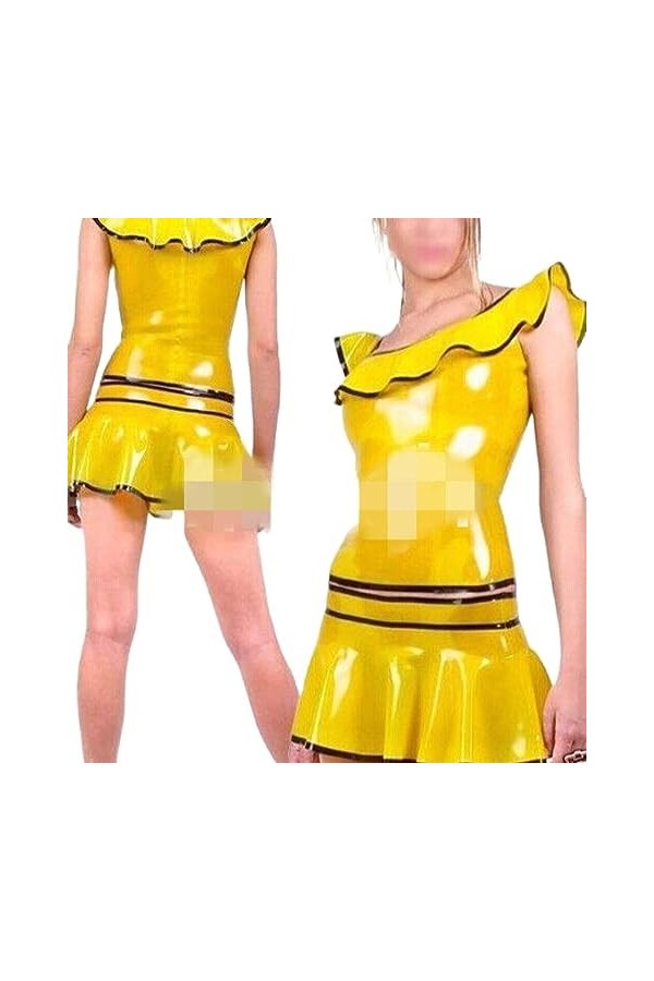 PODSI Robe en Latex pour Femmes, Jupe de Danse sans Manches Jaune et Noire, XL