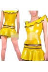 PODSI Robe en Latex pour Femmes, Jupe de Danse sans Manches Jaune et Noire, XL