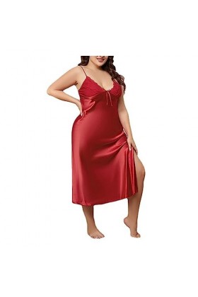 Pyjama dété Grande Taille à col Licou pour Femme, Chemise de Nuit en Soie glacée, Sexy, Longue, vêtements de Maison Couleur