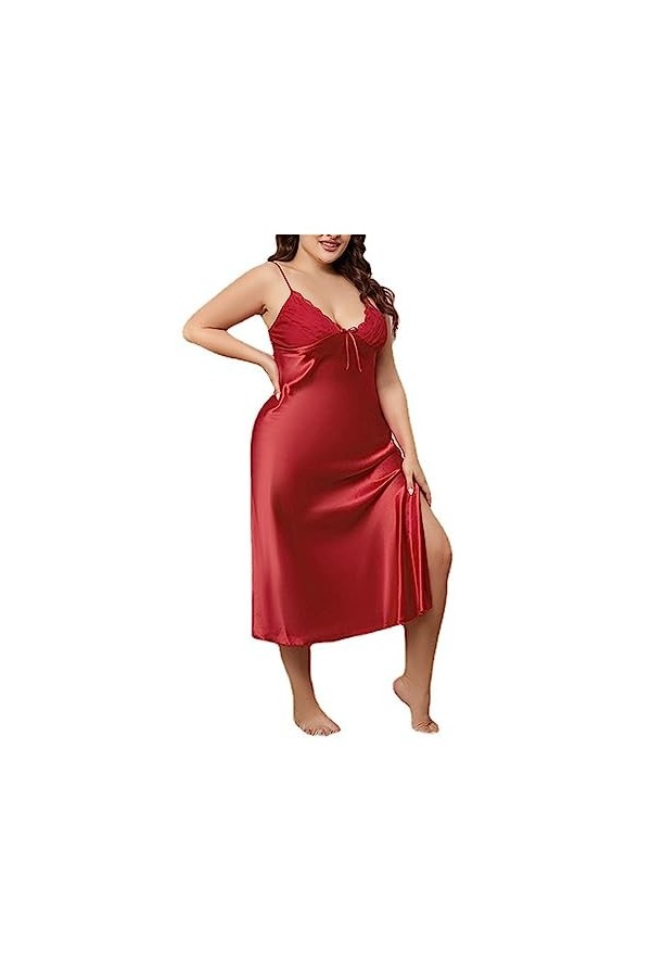 Pyjama dété Grande Taille à col Licou pour Femme, Chemise de Nuit en Soie glacée, Sexy, Longue, vêtements de Maison Couleur