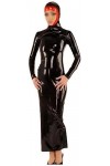 IDOBLO Garnitures Noires Et Rouges Robe Sexy en Latex avec Capuches Open Face Zipper Back Rubber Playsuit Bodycon,Noir avec R