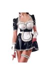 Sexy French Maid Latex Dress Open Front Tablier Gants Leg Ring Bras Back Frills Rubber Uniform Bodycon Playsuit LYQ-0258,tran