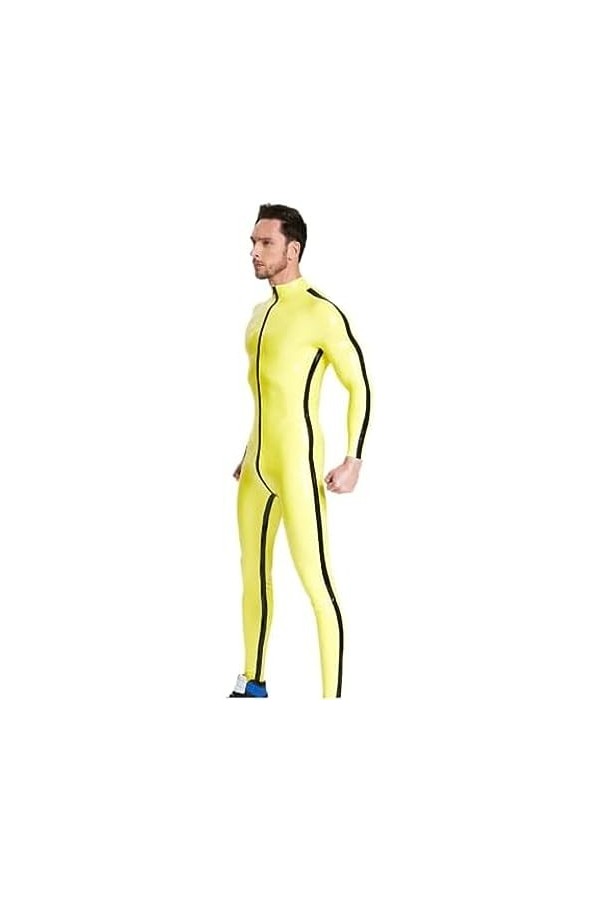 Homme Bandes Contrastées Catsuit Latex Catsuit Caoutchouc Costume Latex,Jaune-noir,S