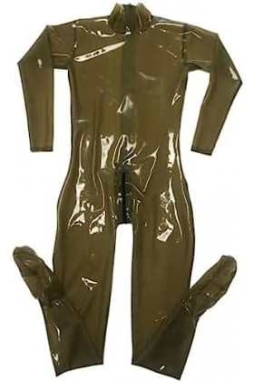 Chaussettes Catsuit Fétiche En Latex Marron Transparent Avec Deux Fermetures À Glissière Au Dos À LEntrejambe, Femelle Coul