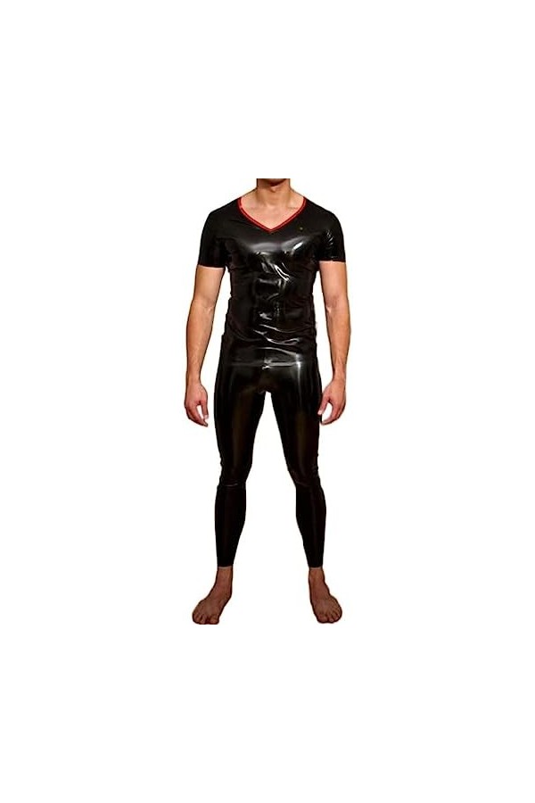 Sexy Black Short Sleeve Maens Neck Entry Latex Rubber Catsuit Feitsh Round Collar Personnaliser,Personnaliser,XXL