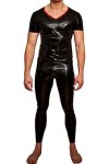 Sexy Black Short Sleeve Maens Neck Entry Latex Rubber Catsuit Feitsh Round Collar Personnaliser,Personnaliser,XXL