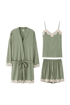 RWRAPS Pyjama Trois Pièces Femme Été Glace Soie Mince Sexy Bretelles Shorts Été Petit Sexy Maison Vêtements Color : A, Size 