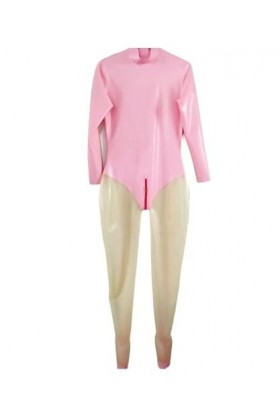IDOBLO Collants Dexercice En Caoutchouc Latex Costume Rose Et Body Transparent,Transparent-Rose,X-Grand