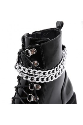 PROMI Talon Aiguille Talons Hauts Chaussures Pour Femmes À Fond Épais En Forme De Chaîne Talons Aiguilles Bottes Courtes-blac