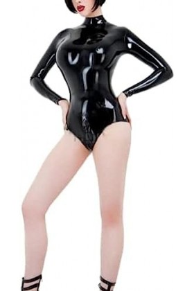 Maillot De Bain Sexy En Latex Noir À Manches Longues Avec Fermeture Éclair À Larrière Justaucorps En Caoutchouc À Col Haut J