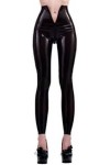 Pantalon De Costume En Latex Taille Haute Noir Pour Femme Leggings Fermeture À Glissière Entrejambe,Noir,Noir,Petit