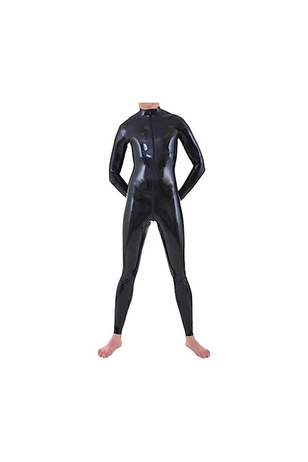 Hommes Latex Catsuit Avant Fermeture À Glissière À La Main Body En Caoutchouc Combinaison Club Wear,Noir,X-Petit