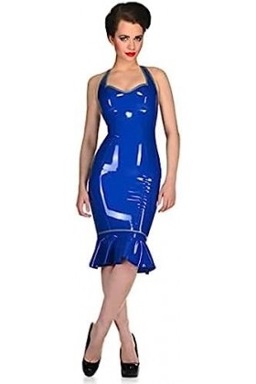 Latex Naturel Vêtements Dames Robe Longue Jupe Licou Cou Sans Manches Bleu Serré Sexy Paquet Hanche Personnalisation,Couleur 