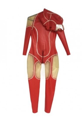 Combinaison Catsuit En Latex 100% Caoutchouc, Panneau Rouge Et Transparent, Body Slim Avec Capuche, Dimensions 0.4mm,Rouge + 