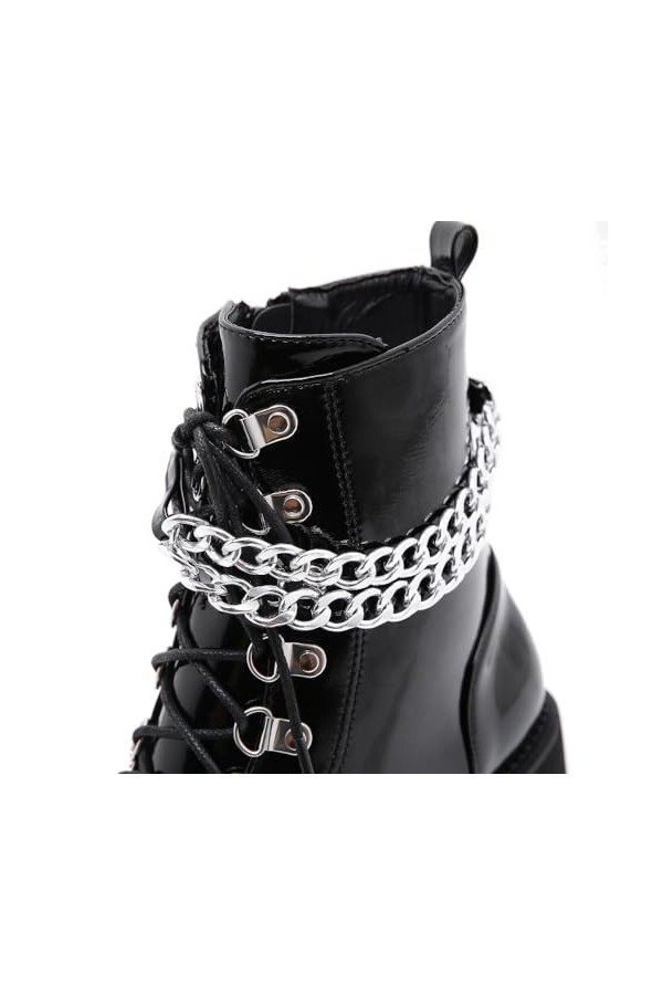 PROMI Talon Aiguille Talons Hauts Chaussures Pour Femmes À Fond Épais En Forme De Chaîne Talons Aiguilles Bottes Courtes-blac