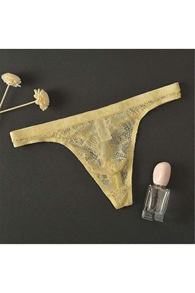 Yomie Culotte Ultra-Fine pour Hommes en Dentelle Transparente Douce Sexy String,M,Beige