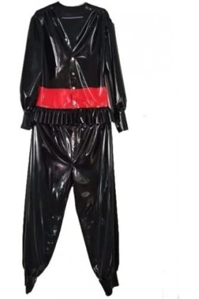 Uniforme En Latex 100% Caoutchouc, Chemise Et Pantalon Noir Et Rouge, Costume 0.4mm Latex Noir + Rouge,Noir + Rouge,XS
