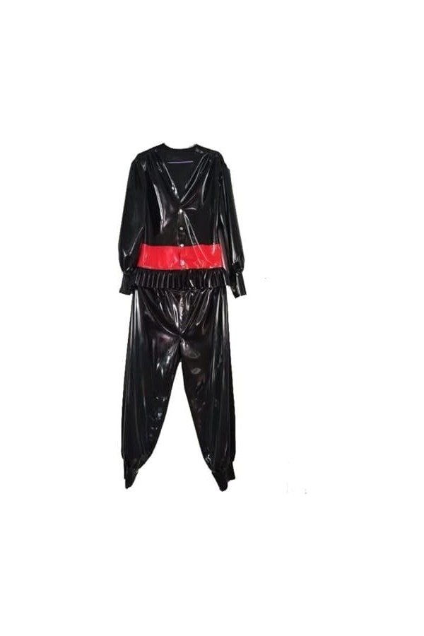 Uniforme En Latex 100% Caoutchouc, Chemise Et Pantalon Noir Et Rouge, Costume 0.4mm Latex Noir + Rouge,Noir + Rouge,XS