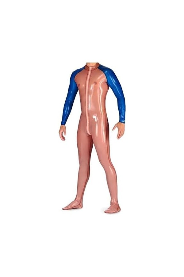 Latex Caoutchouc Bleu Clair Patchwork Hommes Onesie, Jeux De Rôle, Occasions Spéciales, Fêtes, Confortable 0,4 Mm,Bleu Transp
