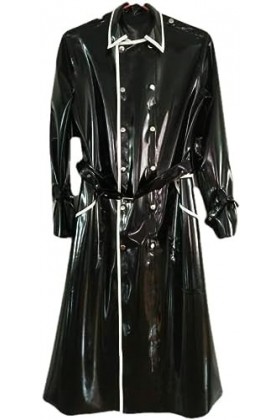 Veste Longue Sexy En Latex De Caoutchouc Noir, Ceinture Noire, Jeux De Rôle, Fête,Noir,L