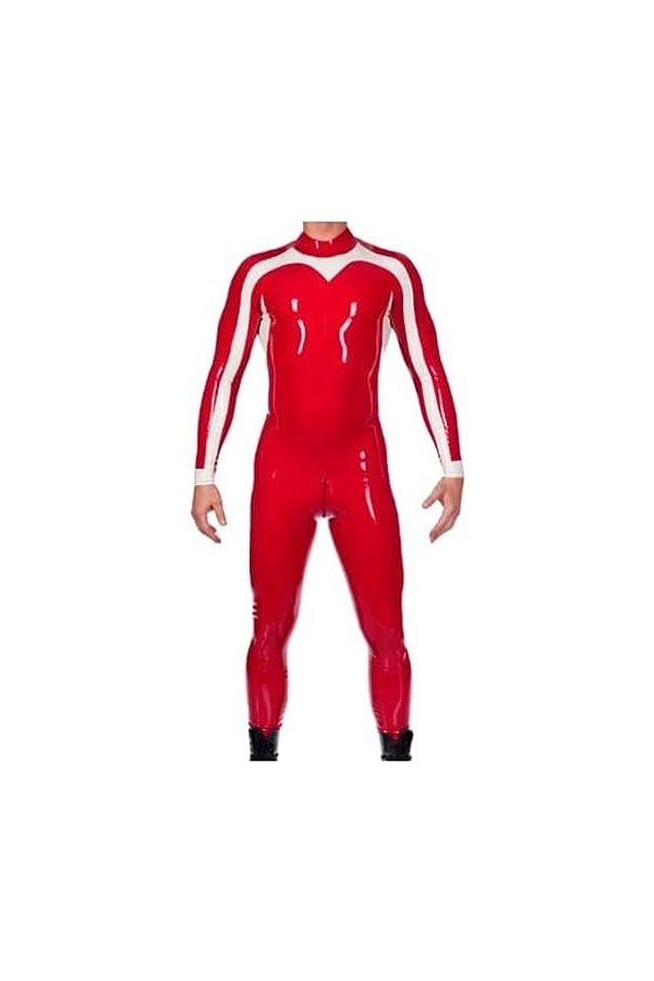 Latex Caoutchouc Rouge Et Blanc Cousu Combinaison Course Costume Jeu De Rôle Main Personnalisé 0.4mm Corps Costume,Couleur Pe