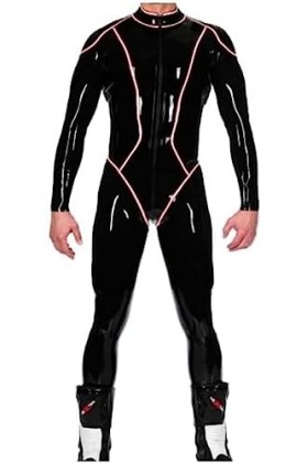 Latex Rubber Black One-Piece Sexy Sports Front Zipper Body Combinaison Globale-Noir,Noir,XL