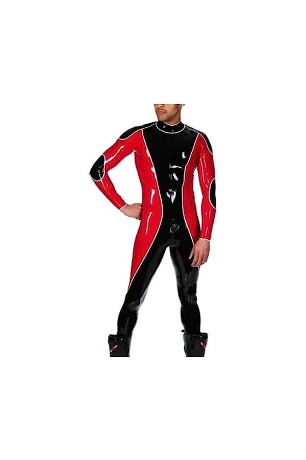 Latex Catsuit Suit Serré 0.4mm Fermeture Éclair-Noir,Noir,XXL
