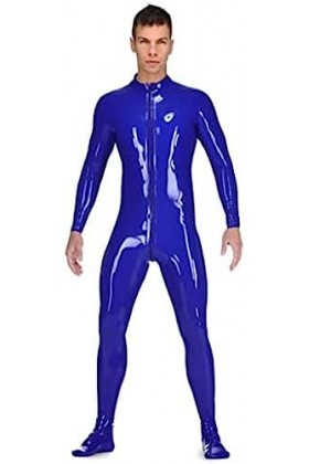 Bleu Foncé Sexy Hommes Latex Catsuit En Caoutchouc Gummi Bodys Chaussettes Avec Fermeture À Glissière Entrejambe Avant-Noir,B