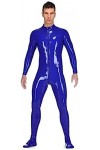 Bleu Foncé Sexy Hommes Latex Catsuit En Caoutchouc Gummi Bodys Chaussettes Avec Fermeture À Glissière Entrejambe Avant-Noir,B
