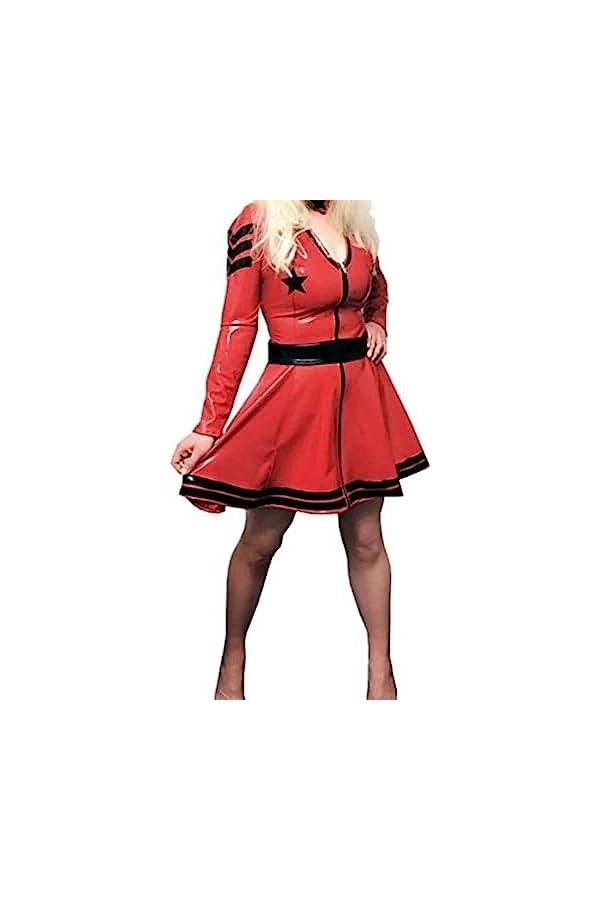 ANTIY 100% Caoutchouc Kleid Lady Ruffle Mini Dress,Rouge,XX-Grand