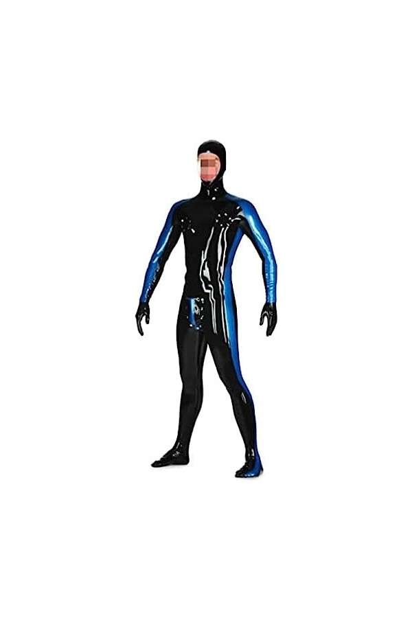 Latex Gummi Catsuit Sexy Schwarz Marine Sport Cosplay Headhood Global 0.4mm,Noir-bleu Foncé,Moyen