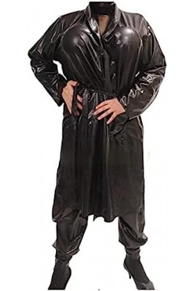 Pyjama Sexy En Latex Noir Avec Poches Manches Longues Ceintures Manteau En Caoutchouc Robe,Noir,Petit