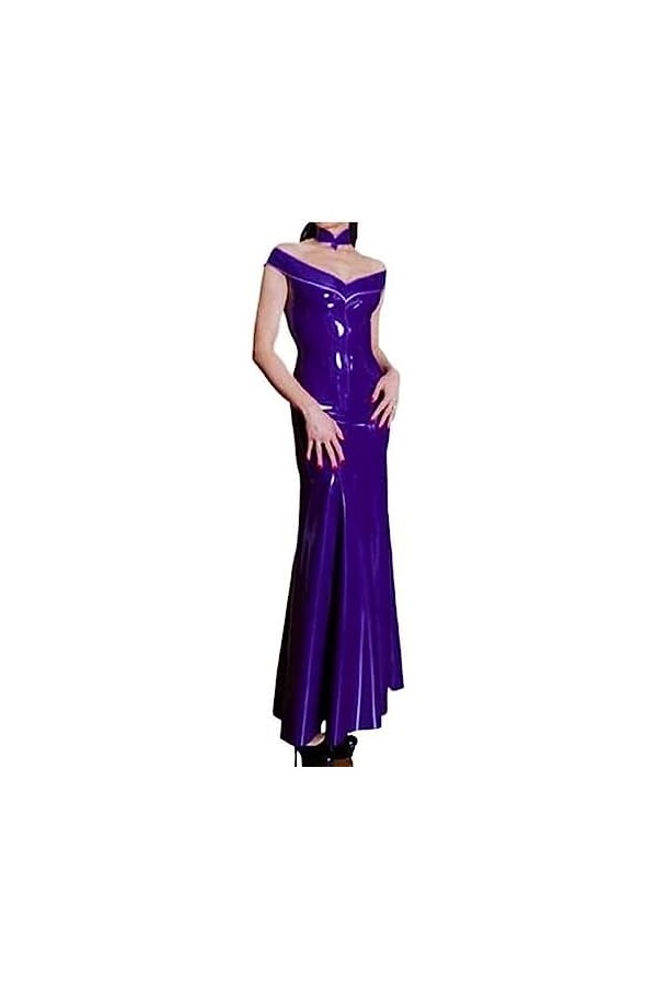 ANTIY Robes en Latex pour Femmes Robes en Latex sans Manches pour Femmes,Violet,Petit
