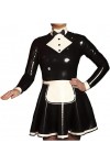 Noir Avec Blanc Sexy Femme De Chambre Française Latex Robe Tablier Fermeture Éclair À Larrière Nœuds Décoration Caoutchouc U