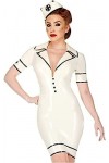 ANTIY Latex Naturel Vêtements Femmes Jupe Infirmière Jupe Jupe Courte avec Chapeau Fait À La Main Personnalisé,Bordure Blanc-