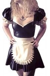 ANTIY Noir Et Blanc Manches Courtes Bouffantes Sexy French Maid Latex Dress Avec Tablier Fermeture Éclair Dos En Caoutchouc U