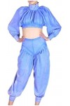Latex Rubber Women Sexy Jacket And Pants Set Princess Lantern Sleeve Suit,Bleu Clair,3X-Grand