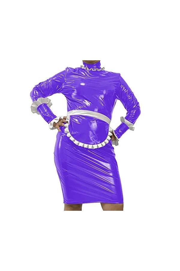 Mini robe pour homme avec tablier, robe à manches longues, fermeture éclair dans le dos, costume Vestidos, vert fluorescent, 