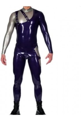 Belle Combinaison En Caoutchouc Latex Bleu Noir Pour Hommes, Uniforme De Course De Fête De Jeu De Rôle, Personnalisé À La Mai