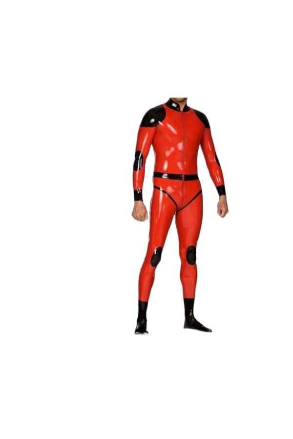 Combinaison En Caoutchouc Latex Gummi Rouge Pour Hommes, Garniture Noire, Cosplay, Uniforme De Course, Beau, Fête, Confortabl