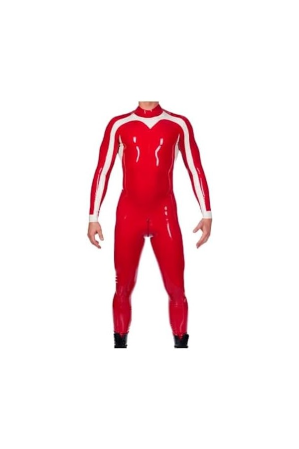 Combinaison En Caoutchouc Latex 100% Rouge Et Blanc Cousue, Combinaison De Course, Jeu De Rôle, Fête, Personnalisée À La Main