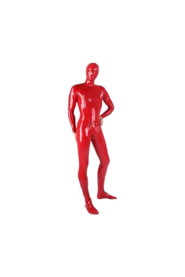 Catsuit Sexy En Latex Rouge, Corps Complet, Fétiche, Yeux En Maille Ouverts, Poche Dentrejambe 3D Avec Fermeture Éclair Sur 