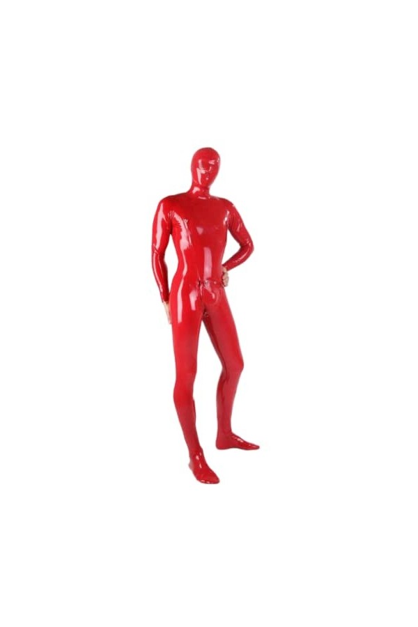 Catsuit Sexy En Latex Rouge, Corps Complet, Fétiche, Yeux En Maille Ouverts, Poche Dentrejambe 3D Avec Fermeture Éclair Sur 
