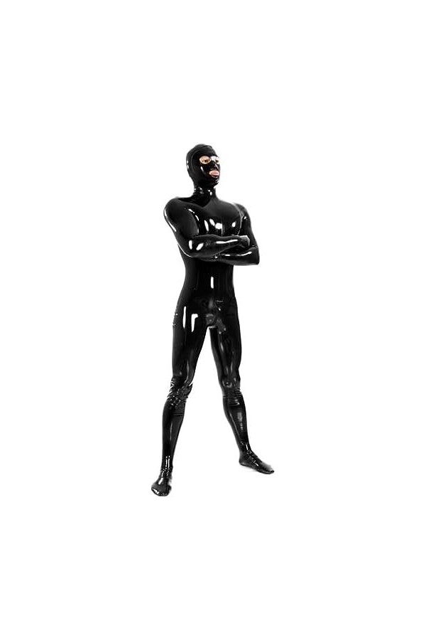 Latex Caoutchouc Noir Catsuit Masque Full-Body Body Collants,Noir,XXL