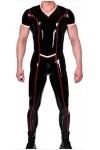 Latex Rubber Black&Red Catsuit Racing Suit Costume Costume Zip 0.4mm-Black,Noir,S