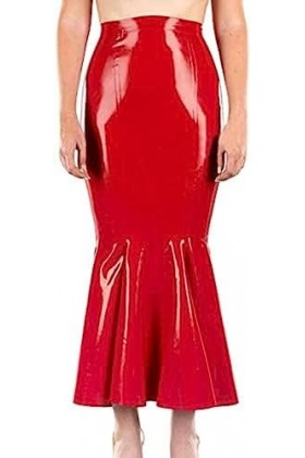ANTIY Caoutchouc Latex Femmes Jupes Longues Rouge Flounce Bas Costumes Faits À La Main,Rouge,Rouge,XS