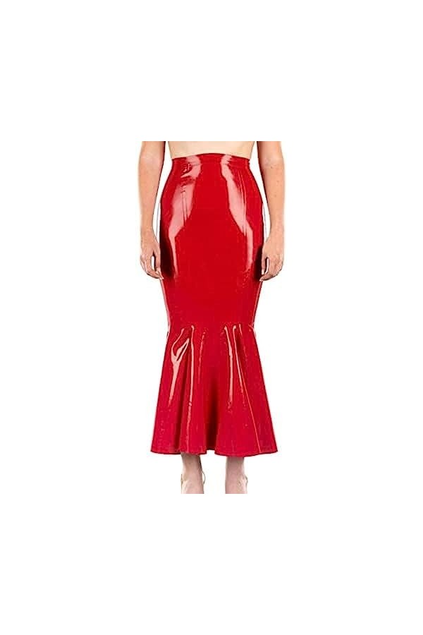 ANTIY Caoutchouc Latex Femmes Jupes Longues Rouge Flounce Bas Costumes Faits À La Main,Rouge,Rouge,XS