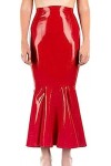 ANTIY Caoutchouc Latex Femmes Jupes Longues Rouge Flounce Bas Costumes Faits À La Main,Rouge,Rouge,XS